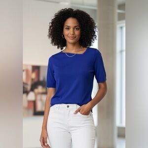 Armani Exchange rich blue, short-sleeved, asymmetrical, neck, blouse,S/P